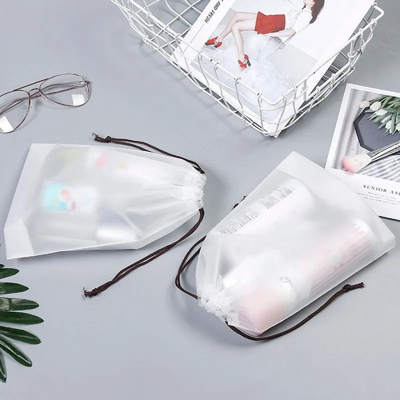 5/10/20pcs Transparent Frosted Drawstring Portable Travel Makeup Pocket Shoes Clothes Dustproof Waterproof Grocery Storage Bag