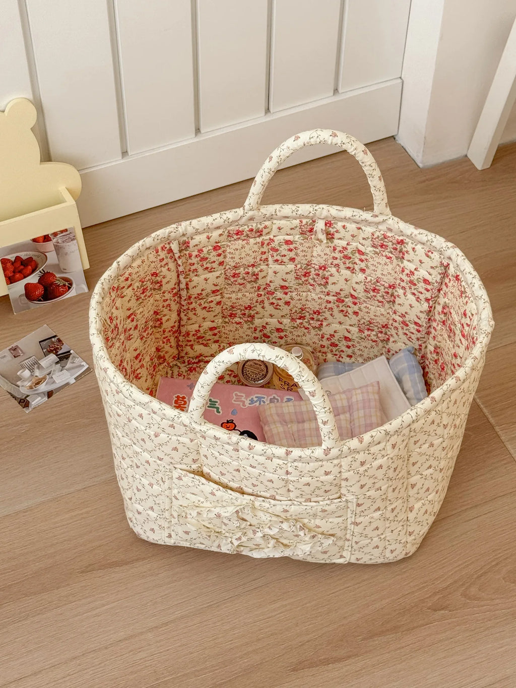 Rural Flower Dirty Clothes Basket, High-value, Fashionable, Large Capacity Foldable Garbage Storage Basket