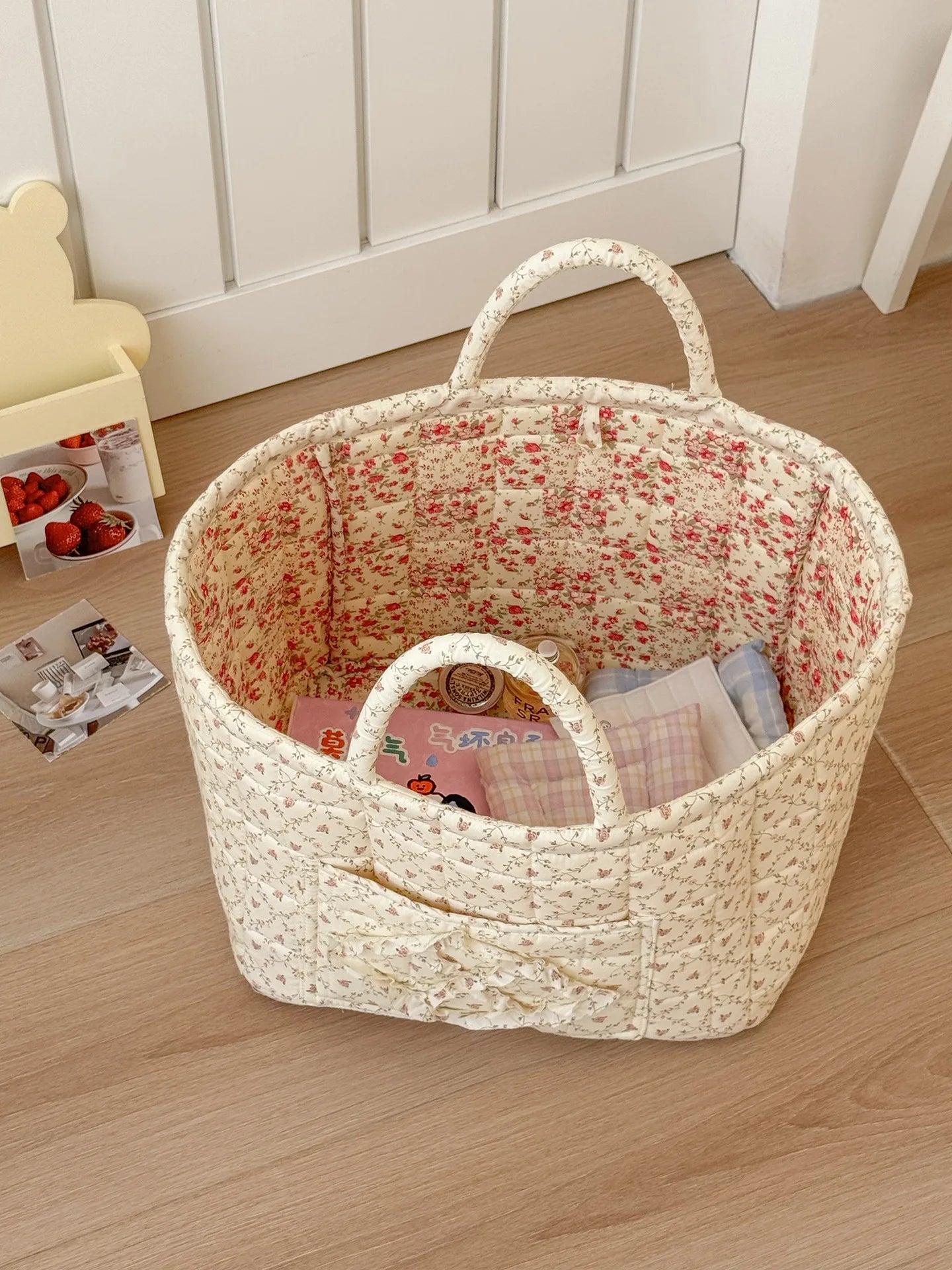 Rural Flower Dirty Clothes Basket, High-value, Fashionable, Large Capacity Foldable Garbage Storage Basket