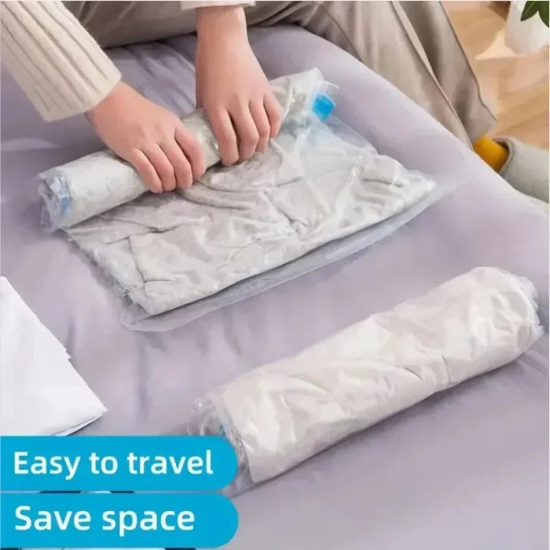 5 Pack Vacuum Compression Bags for Travel-Reusable Space Saving Storage No Pump Needed, Leak-Proof Organizer for Clothes&Luggage