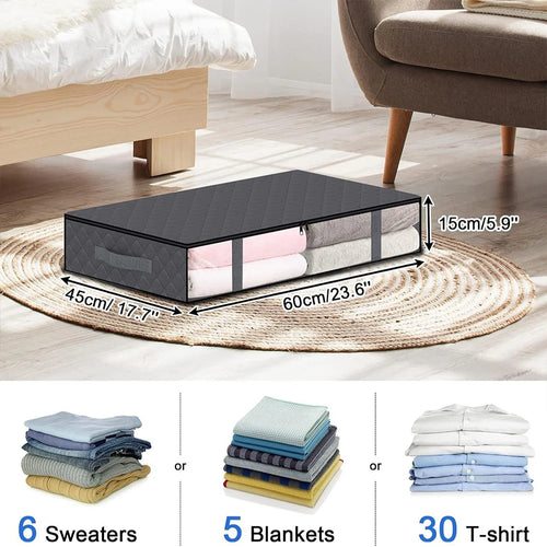 1/2/5pcs Under Bed Storage Bags, Transparent Quilt Organizer, Foldable Clothes Box, Washable Non-Woven Fabric, Space Saver