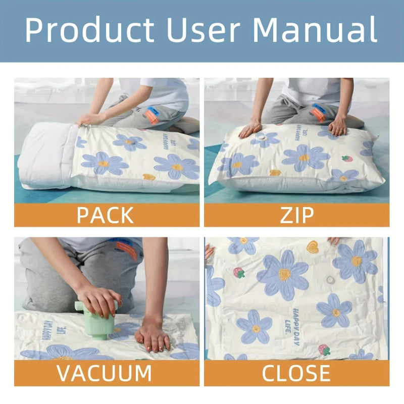 4pcs Vacuum Compression Storage Bags, Sealed Storage Containers For Clothes, Blankets, Shirts,   Wardrobe, Travel Must Have