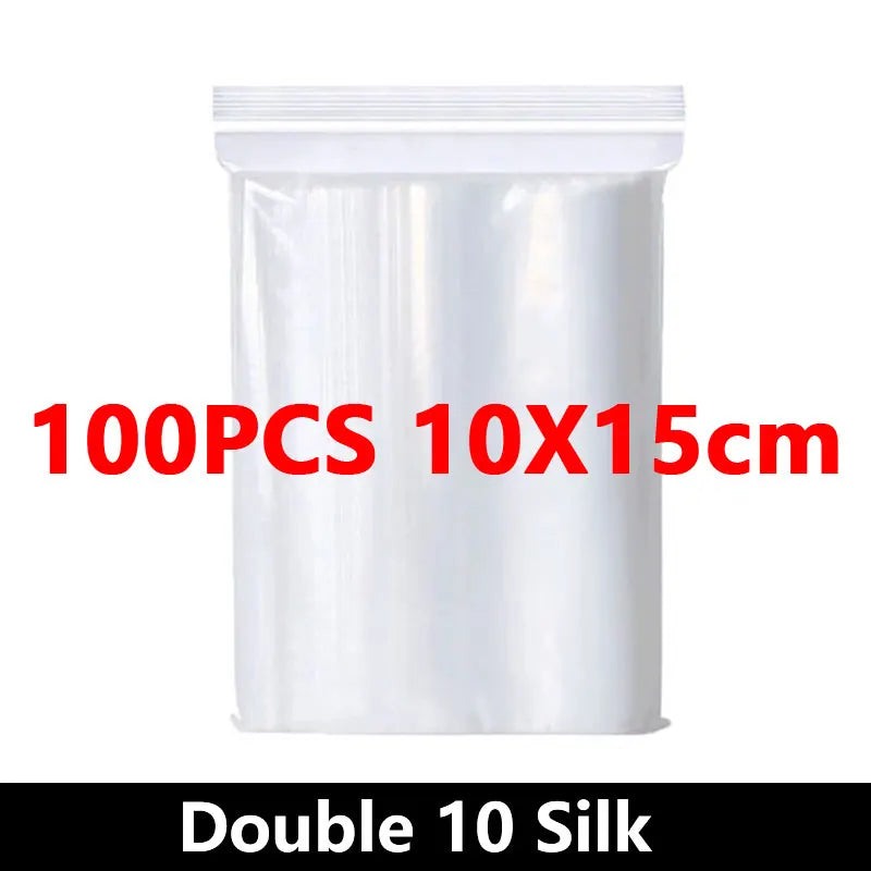 100Pcs Thicken Zipper Sealed Bags Clear Plastic Storage Bag for Small Jewelry Food Packing Reclosable Ziplock Sealing Bags