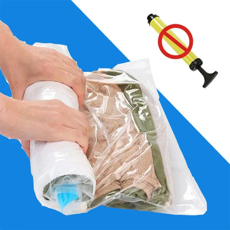 Reusable Travel Clothes Air Vacuum Bags Roll Up Compression Storage Bags For Suitcases Tops Pants Portable Foldable Storage Bags