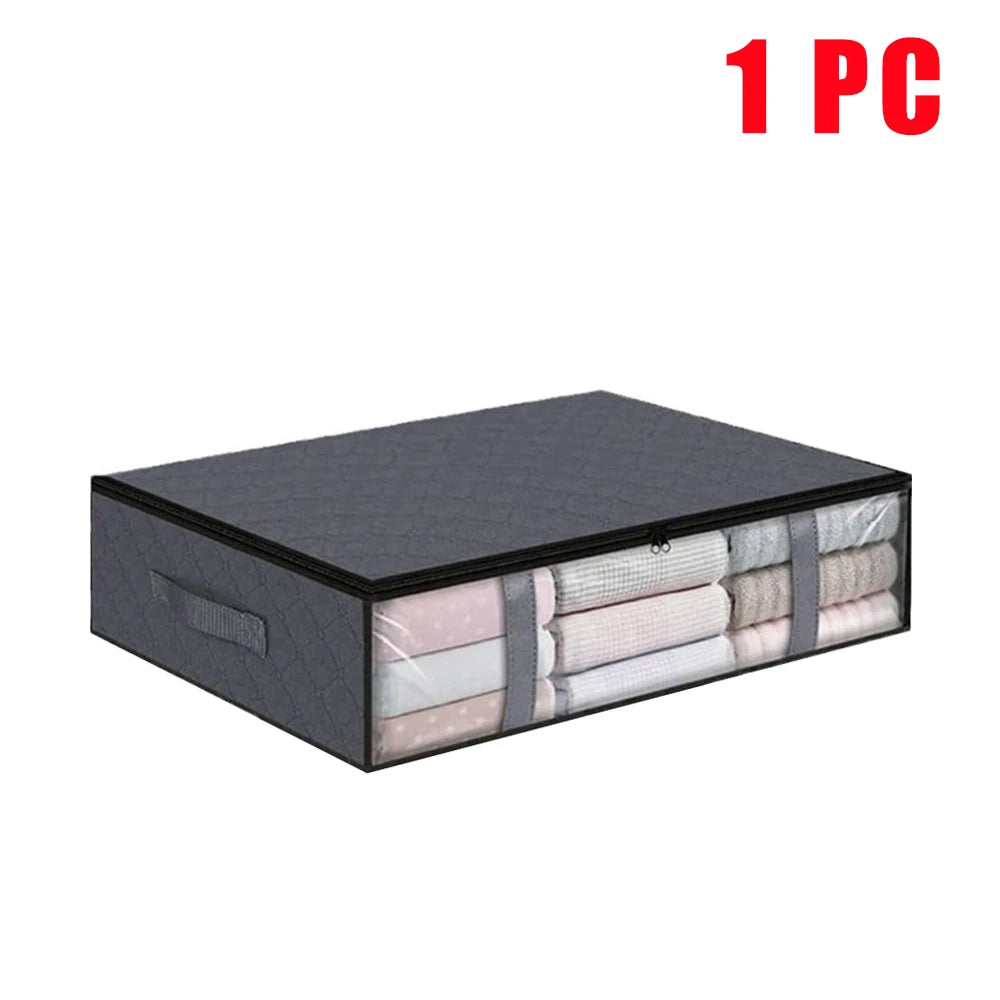 1/2/5pcs Under Bed Storage Bags, Transparent Quilt Organizer, Foldable Clothes Box, Washable Non-Woven Fabric, Space Saver