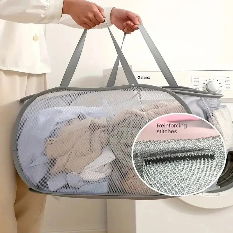 Breathable Mesh Folding Laundry Basket Household Dirty Clothes Storage Organizer Handle Light Portable Trousers Sorter Tool Item