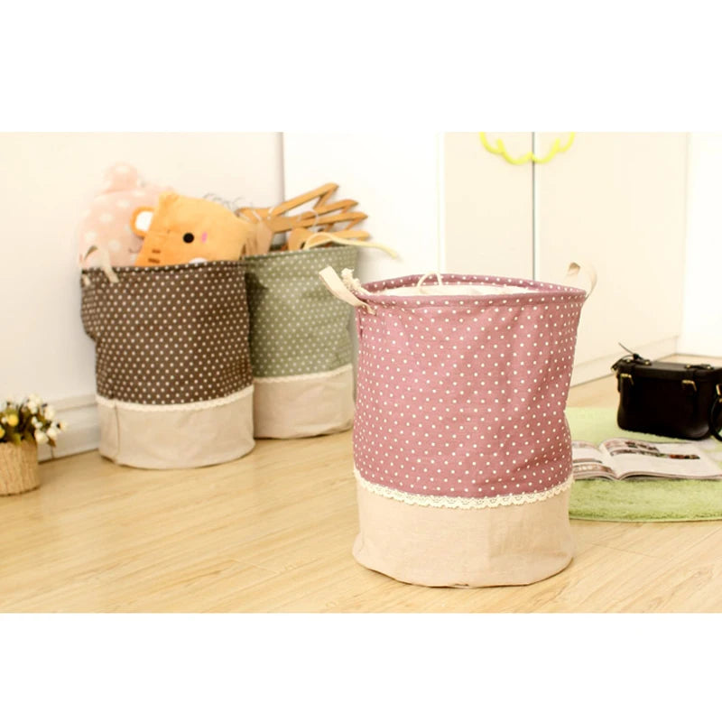 Zakka 3 Sizes The beam port Linen Multi-function Handle Stackable storage barrel Laundry basket Toy Storage box storage basket