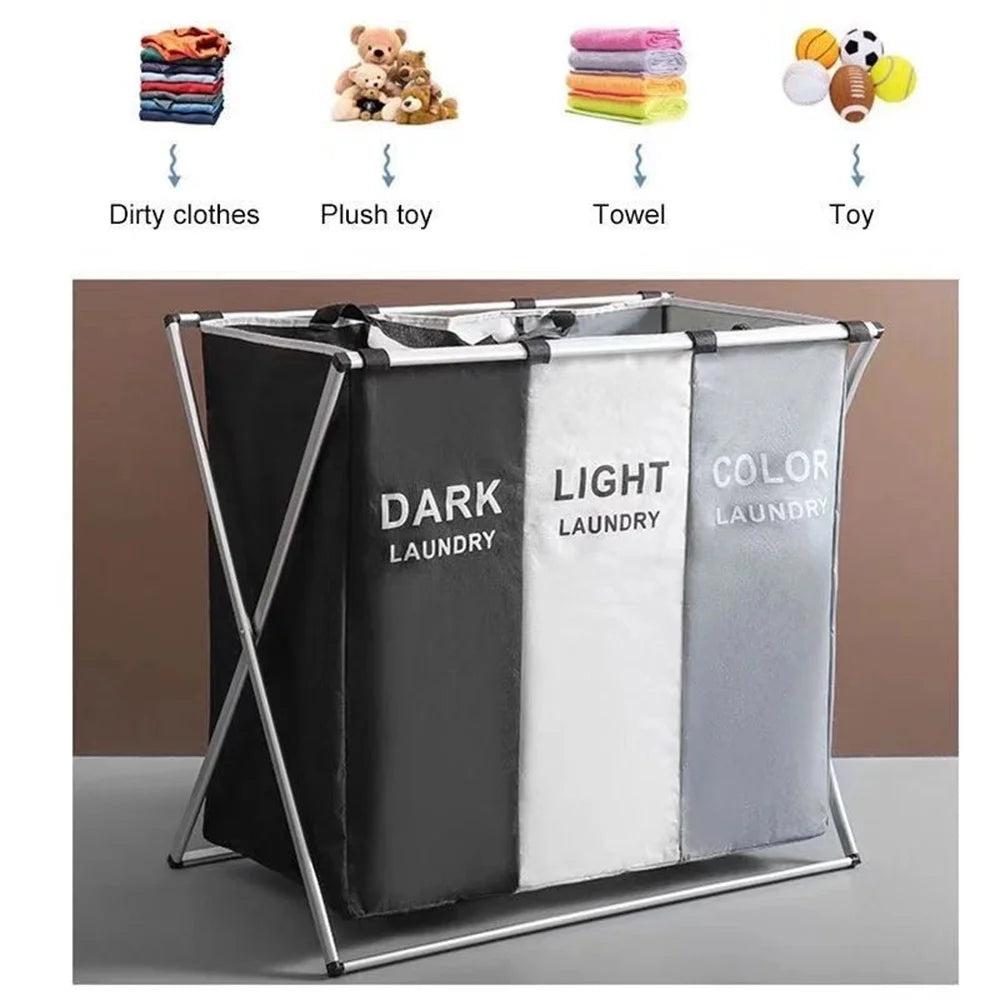 1-3Grids Laundry Basket Foldable Dirty Clothes Organizer Bathroom Waterproof Storage Basket Large Laundry Hamper Two Size New
