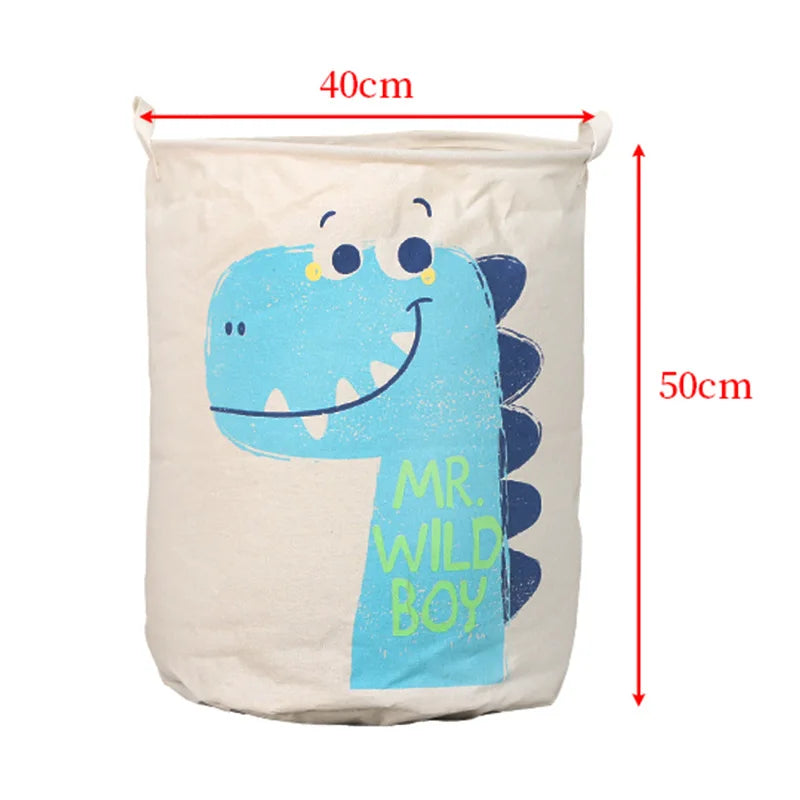 Animal Laundry Toys Organizer Basket Large Cartoon Canvas Barrel Basket Clothes Organizer Kids Toys Basket With Handle