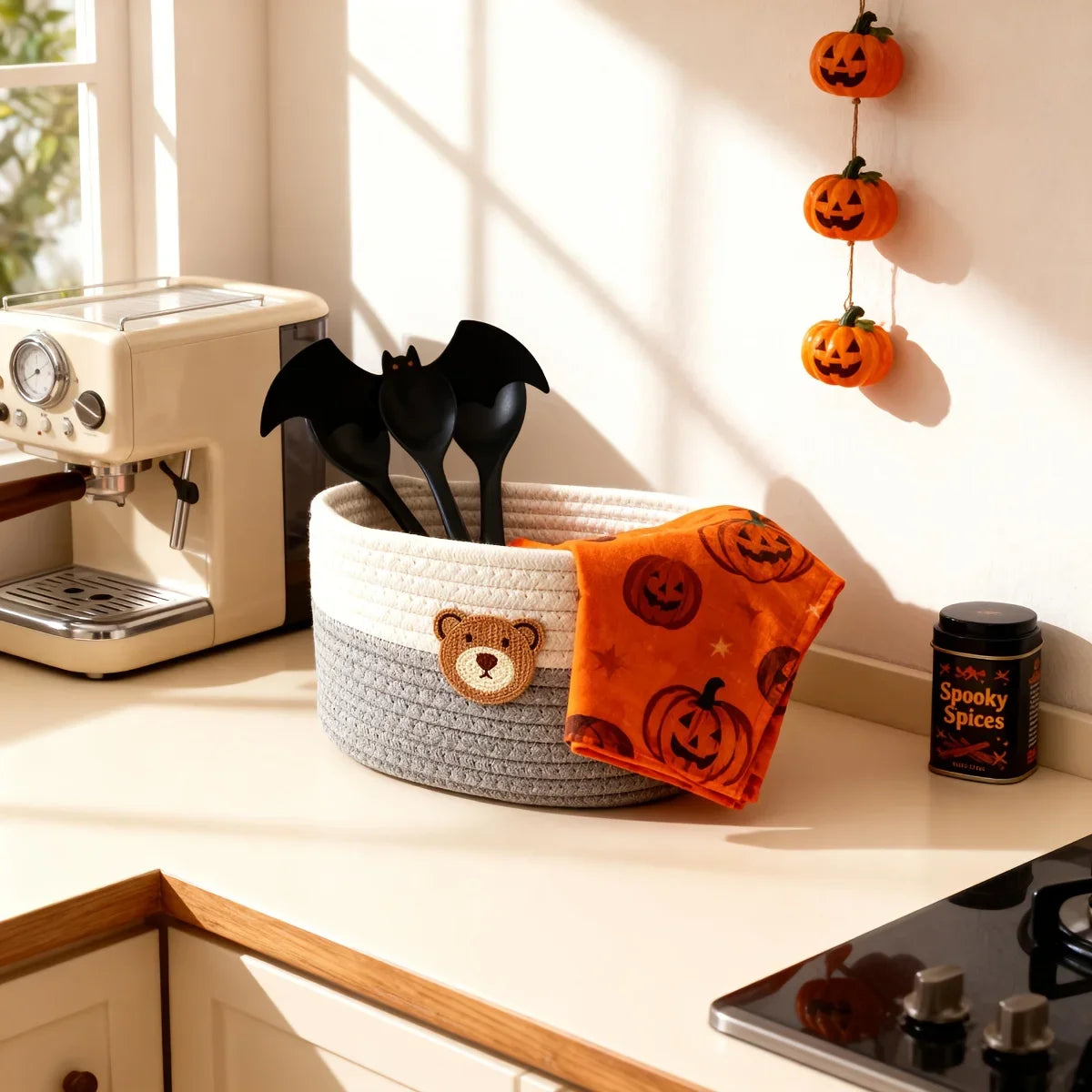 Cute Bear Fabric Storage Basket Woven Organizer Bin for Toys Clothes Home Bedroom Living Room Decorative Storage