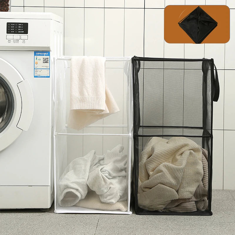 Folding Laundry Basket Organizer for Dirty Clothes Bathroom Clothes Mesh Storage Bag Household Clothing Storage Basket