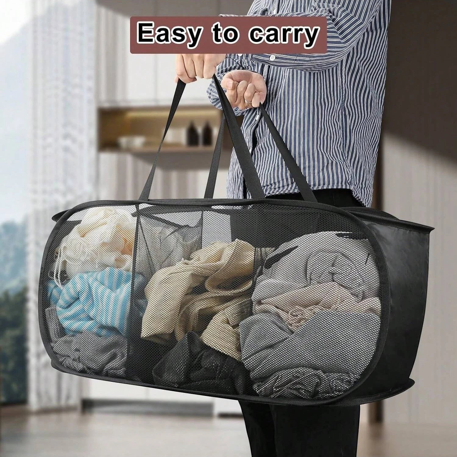 1pc Home Bathroom Mesh Storage Basket Shower Laundry Clothing Dirty Clothes Bag Foldable Portable Business Traval Basket