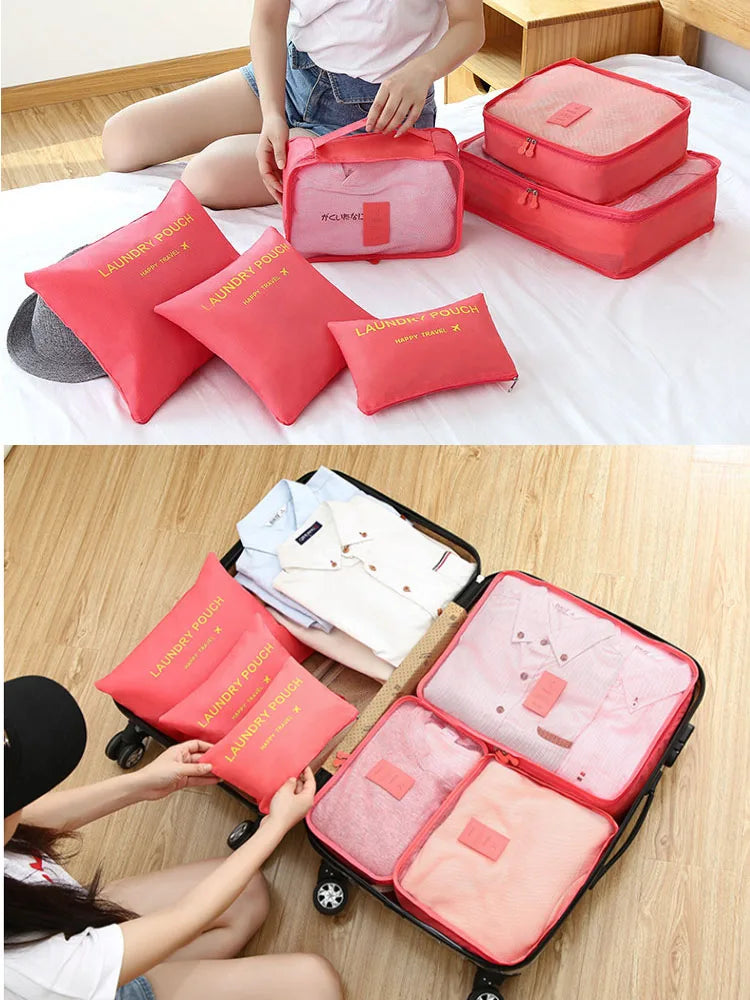 6-piece Large Size Travel Organizer Portable Suitcase Organizer Clothes Shoes Makeup Bag Luggage Organizer Travel Storage Bag