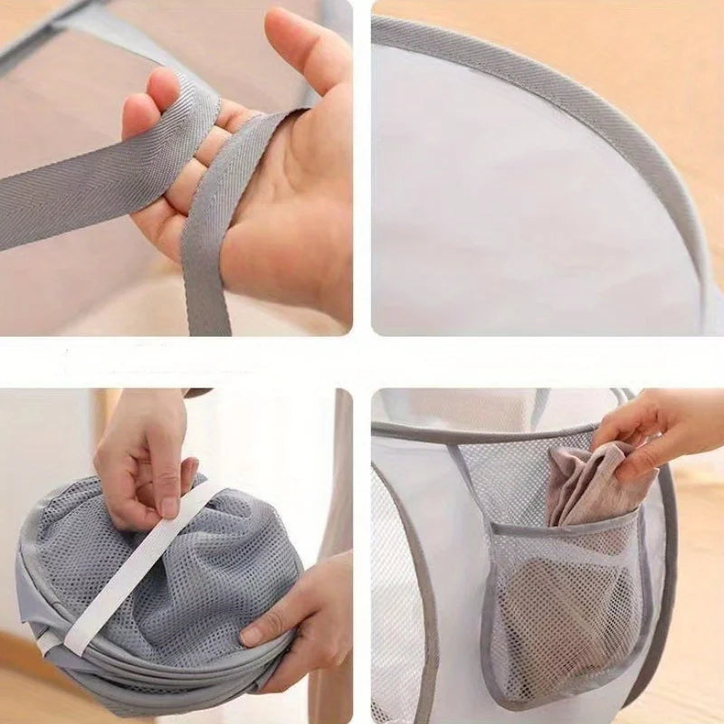 Breathable Mesh Folding Laundry Basket Household Dirty Clothes Storage Organizer Handle Light Portable Trousers Sorter Tool Item