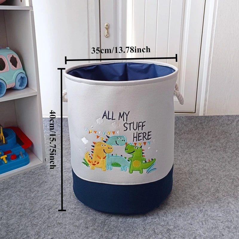 Cartoon Toy Storage Basket & Foldable Canvas Laundry Hamper, Collapsible Clothes Organizer Bin with Handles for Kids Room