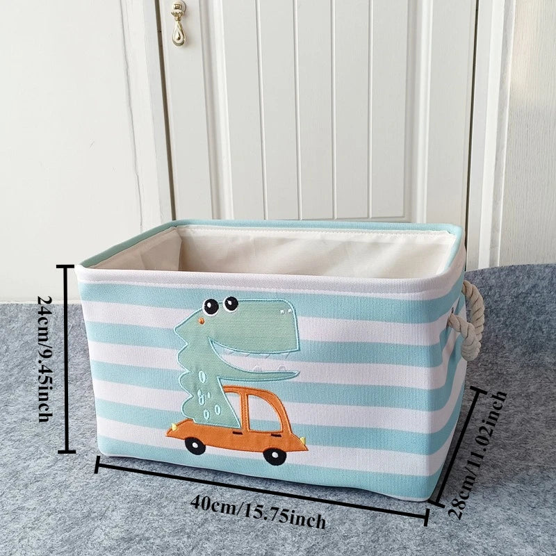 Cartoon Toy Storage Basket & Foldable Canvas Laundry Hamper, Collapsible Clothes Organizer Bin with Handles for Kids Room