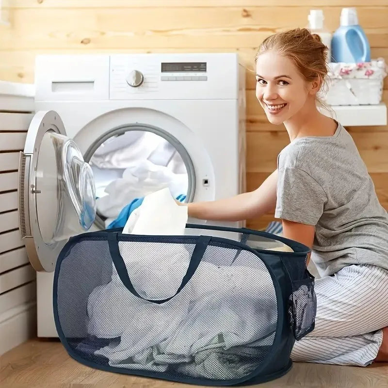 Breathable Mesh Folding Laundry Basket Household Dirty Clothes Storage Organizer Handle Light Portable Trousers Sorter Tool Item