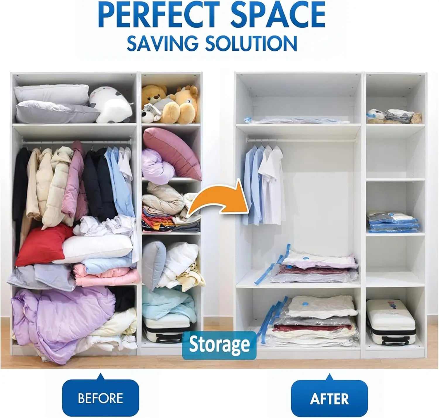 Vacuum Storage Bags With Valve Folding Compressed Space Saving Clothes Storage Big Size For Towel Cloth Blanket