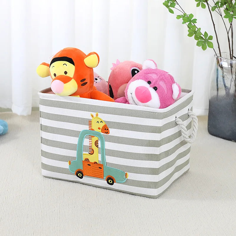 Cartoon Toy Storage Basket & Foldable Canvas Laundry Hamper, Collapsible Clothes Organizer Bin with Handles for Kids Room