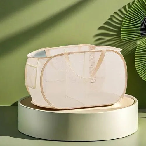 Durable Collapsible Laundry Basket, Mesh Pop Up Laundry Hamper With Side Pocket, Foldable Clothes Storage Hamper With Reinforced