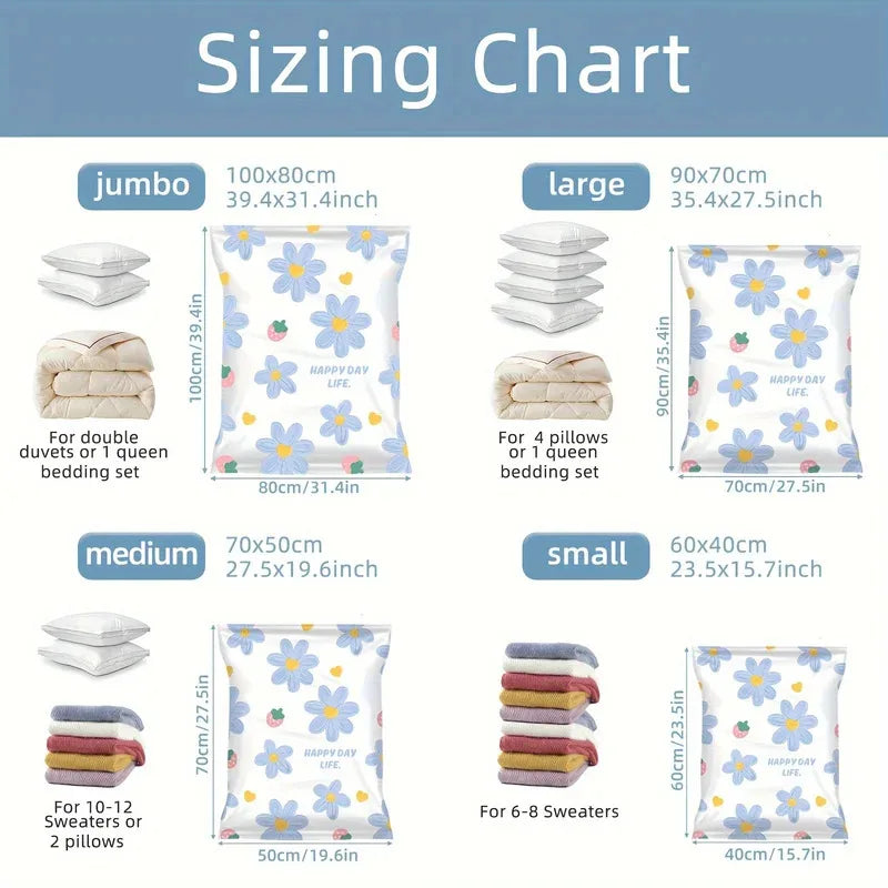 4pcs Vacuum Compression Storage Bags, Sealed Storage Containers For Clothes, Blankets, Shirts,   Wardrobe, Travel Must Have