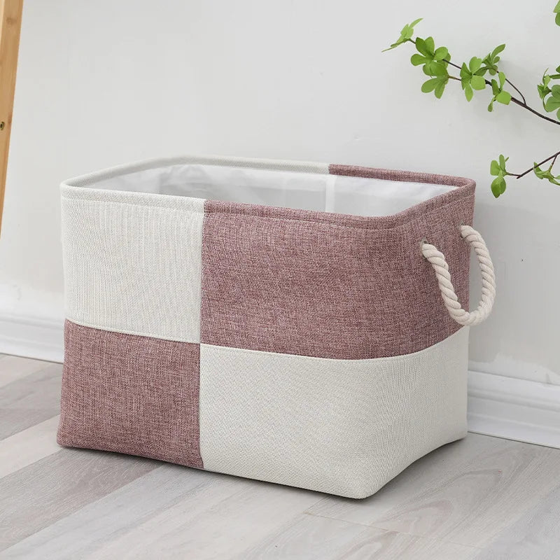 1pc Home Supplies Sundries Sorting Basket Linen Large Capacity Laundry Basket Foldable Toys Snacks Storage Basket with Handle
