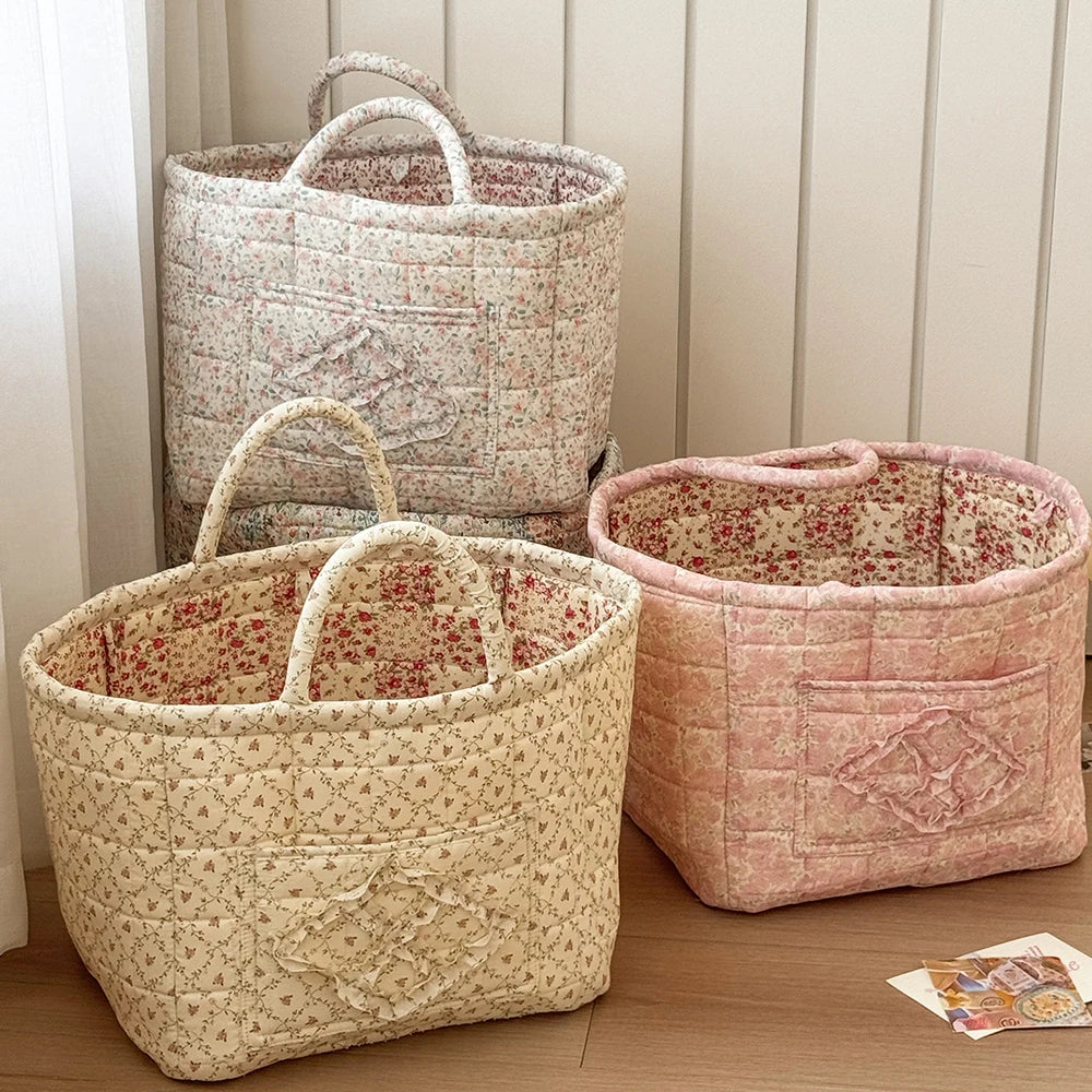 Rural Flower Dirty Clothes Basket, High-value, Fashionable, Large Capacity Foldable Garbage Storage Basket